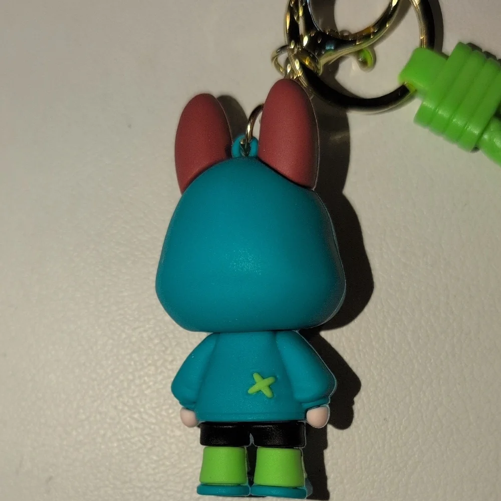 Cute Bunny Keychain with Green and Blue Outfit